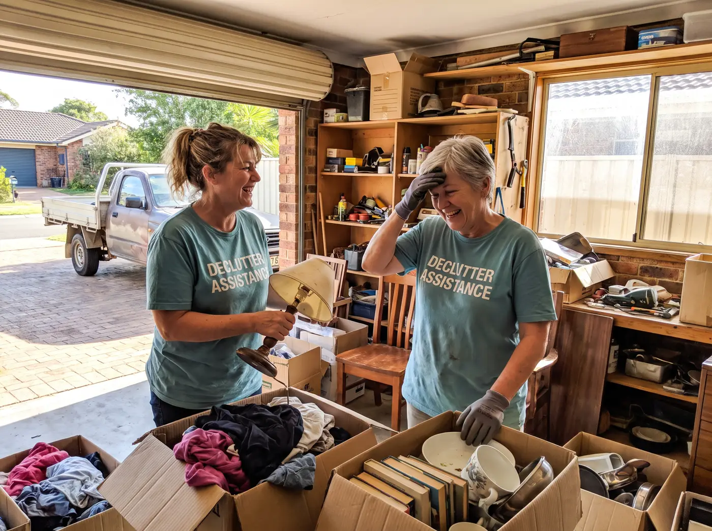 Sorting a garage during an estate clearance in Sydney