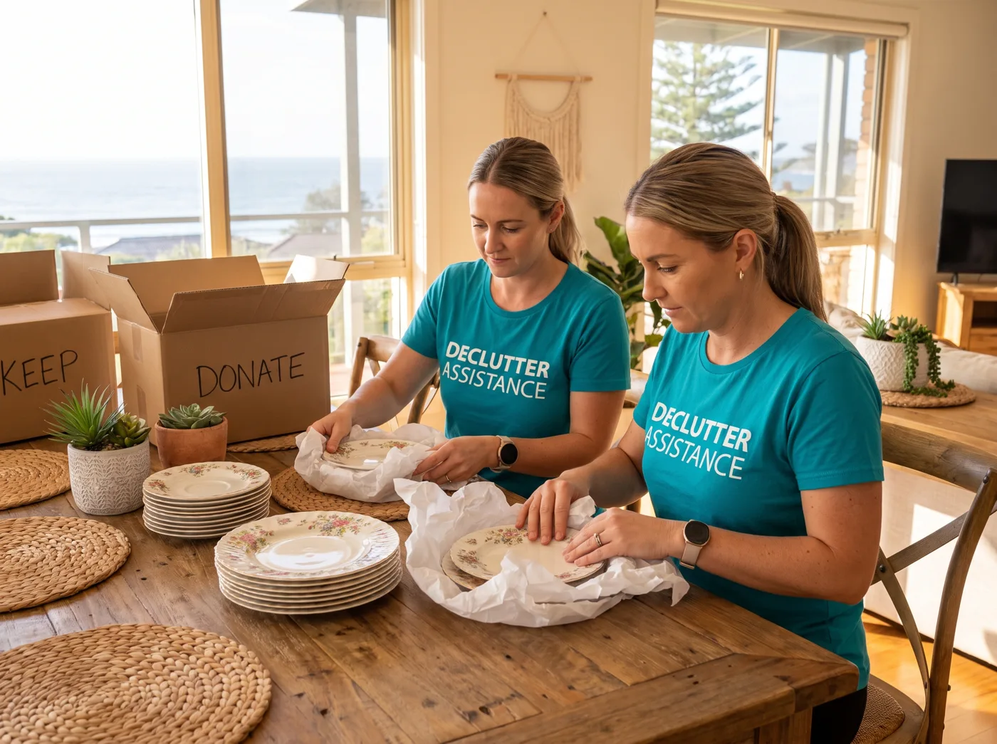 Wrapping china and keepsakes during an estate clearance
